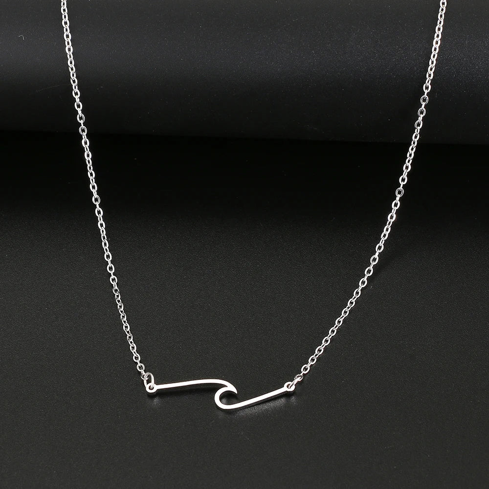 Stainless Steel Necklaces Minimalist Wave Pendant Chain FineAzizaK
