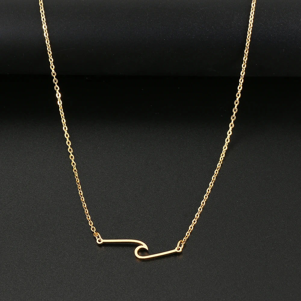 Stainless Steel Necklaces Minimalist Wave Pendant Chain FineAzizaK