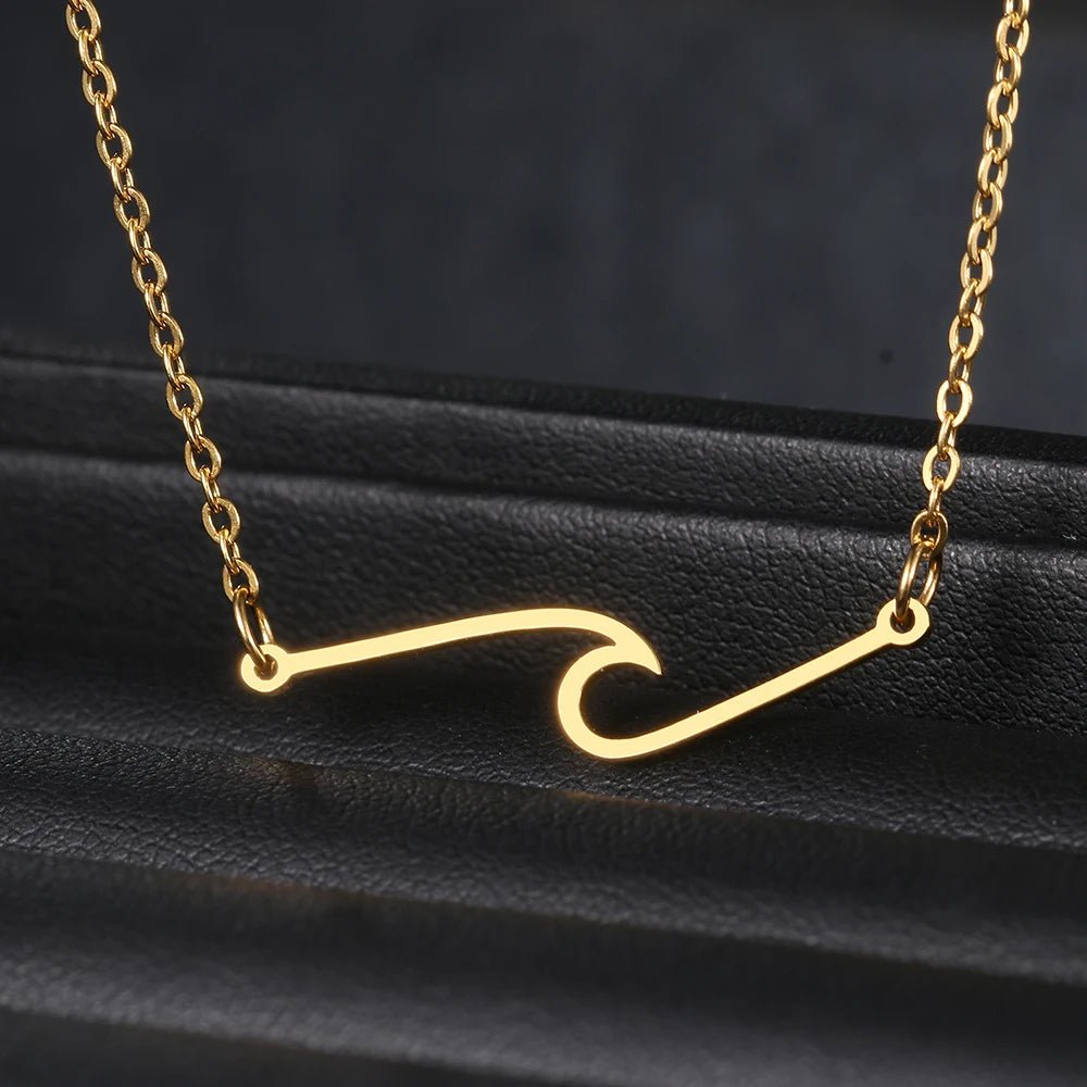 Stainless Steel Necklaces Minimalist Wave Pendant Chain Fine Choker Fashion Necklace For Women Jewelry Party Gifts One PieceAzizaK