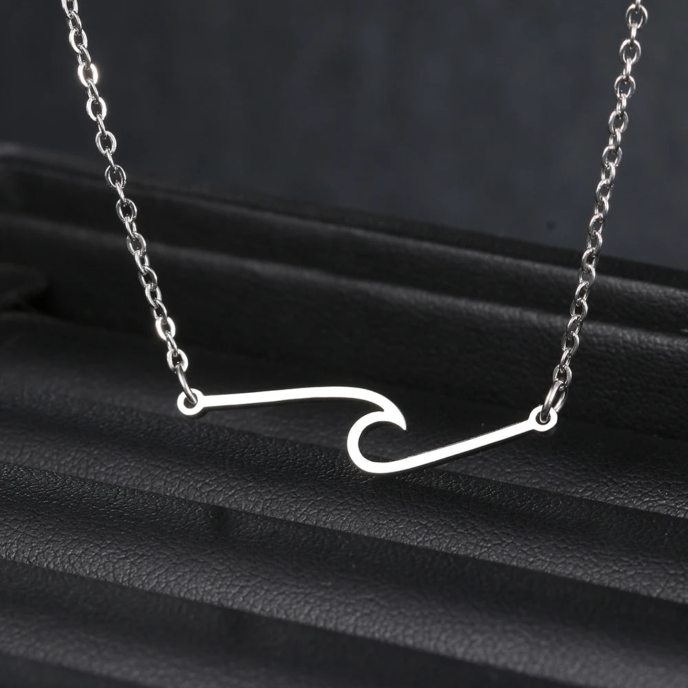 Stainless Steel Necklaces Minimalist Wave Pendant Chain Fine Choker Fashion Necklace For Women Jewelry Party Gifts One PieceAzizaK