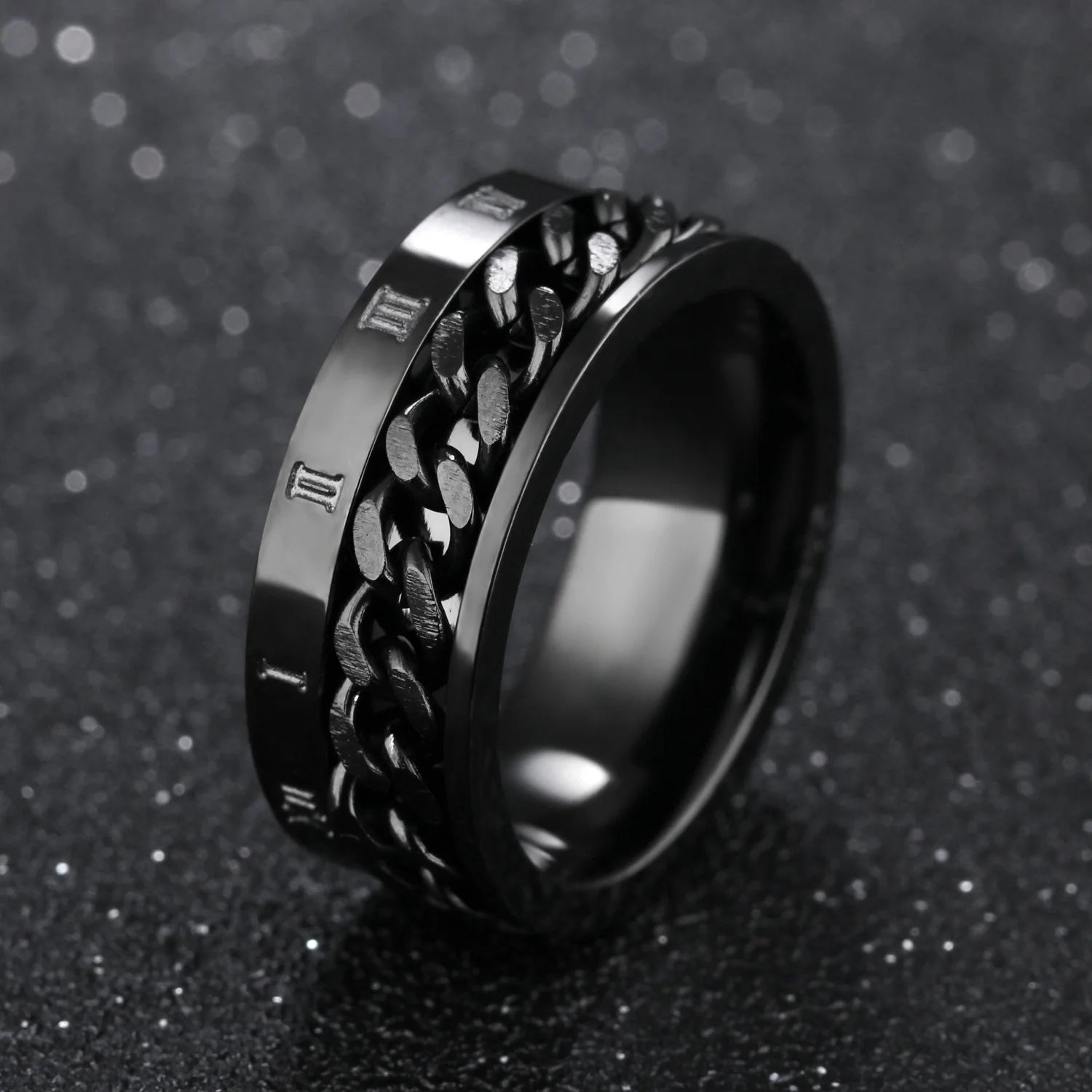Stainless Steel Rotating Anxiety Rings with Roman NumeralsAzizaK