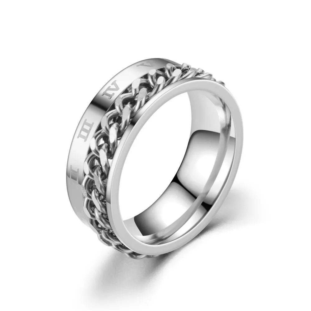 Stainless Steel Rotating Anxiety Rings with Roman NumeralsAzizaK