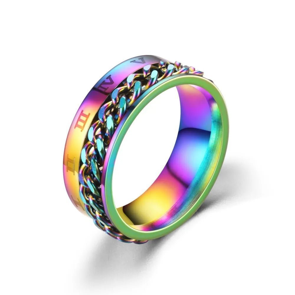 Stainless Steel Rotating Anxiety Rings with Roman NumeralsAzizaK
