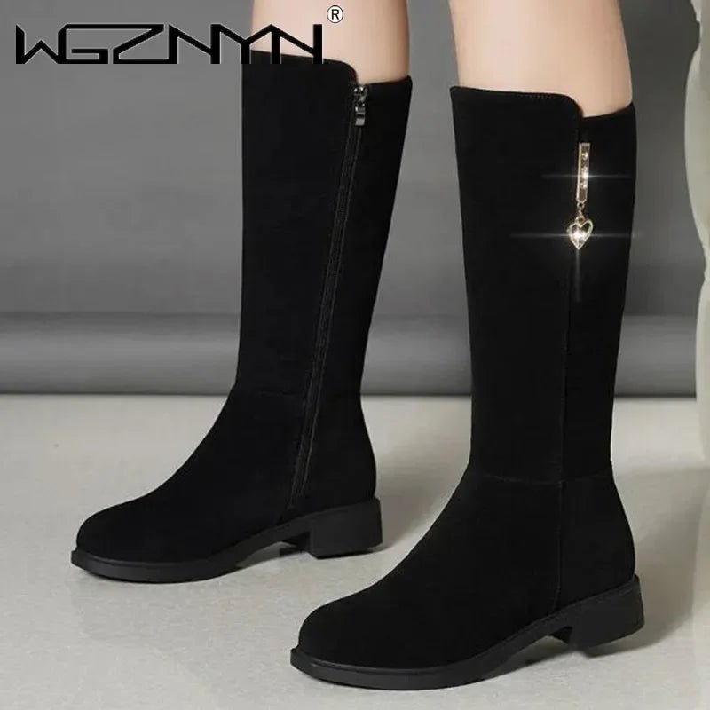 suede boots, flat heel, zip fastening Waterproof before useAzizaK