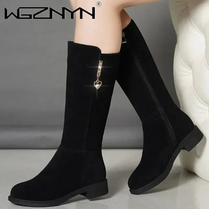 suede boots, flat heel, zip fastening Waterproof before useAzizaK