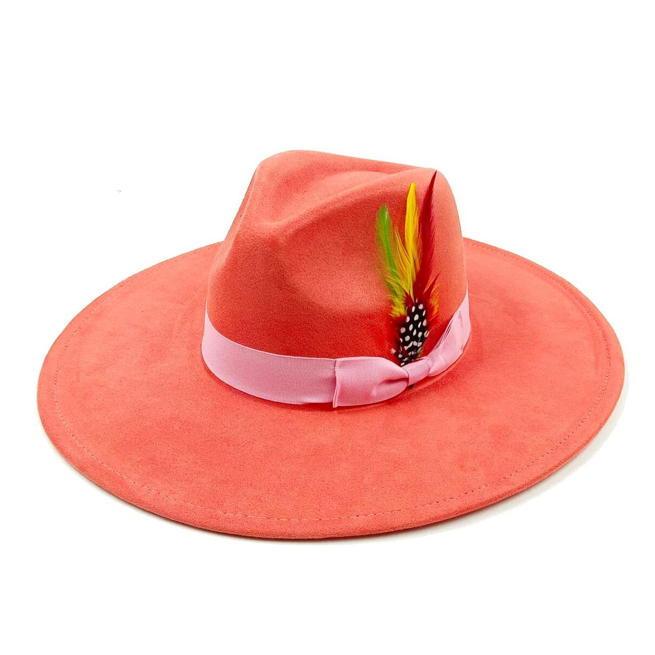 Suede fedora hat with heart shaped top, 3.75" brimAzizaK