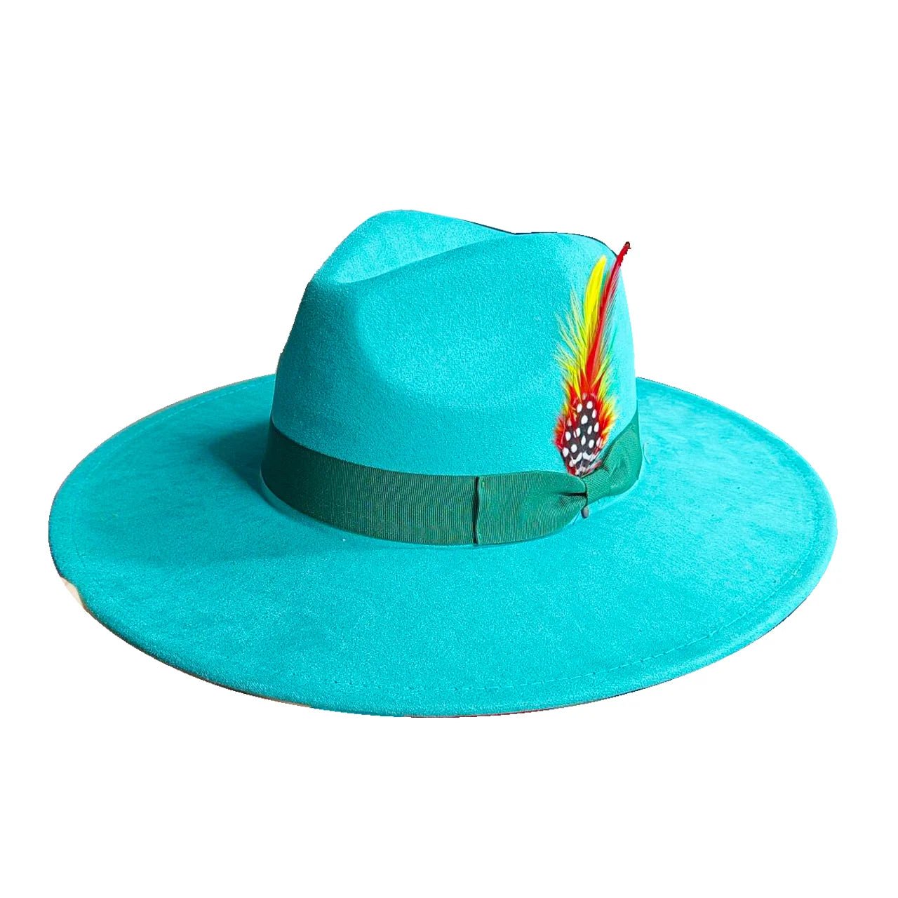 Suede fedora hat with heart shaped top, 3.75" brimAzizaK