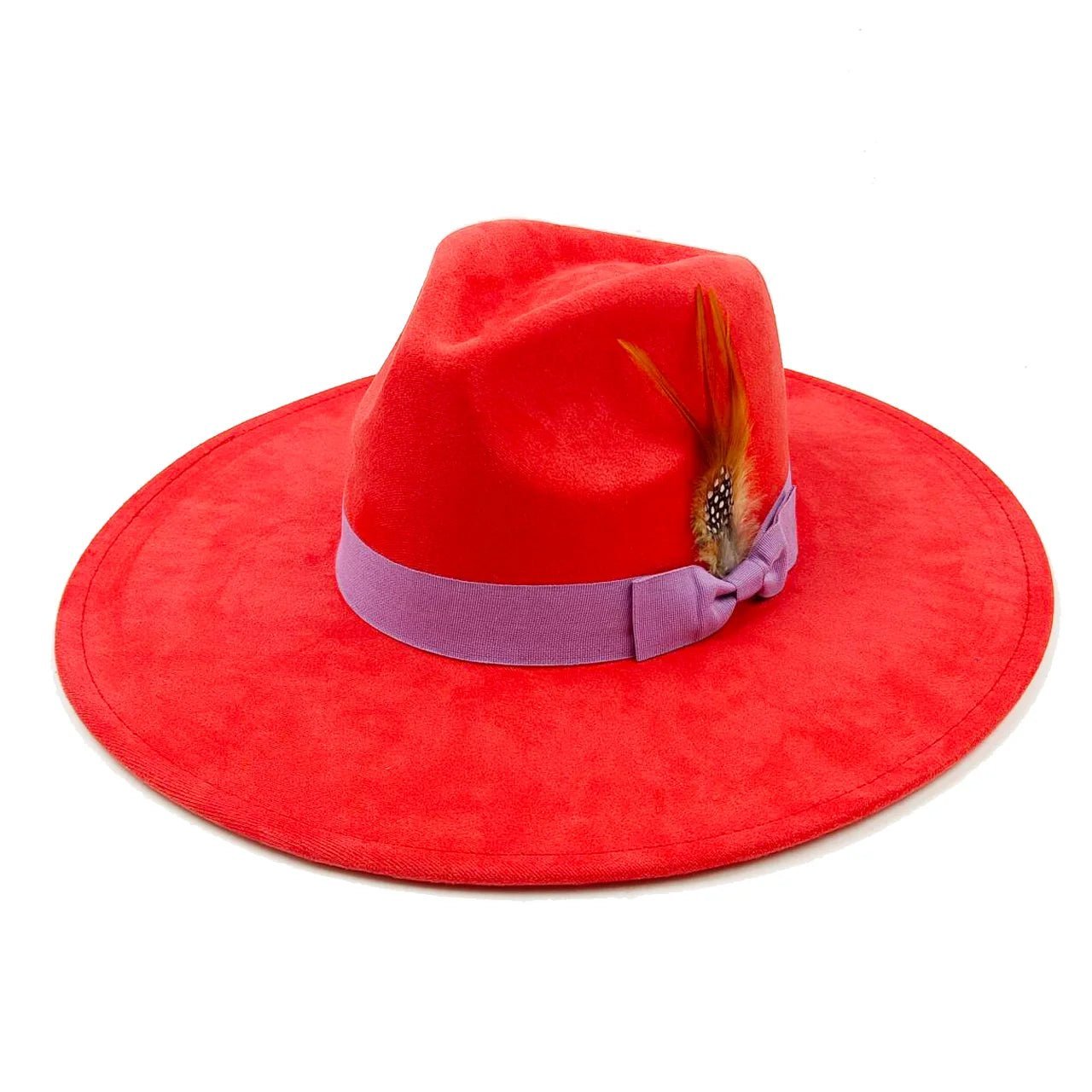 Suede fedora hat with heart shaped top, 3.75" brimAzizaK