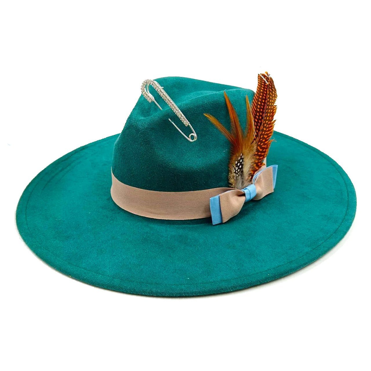Suede fedora hat with heart shaped top, 3.75" brimAzizaK