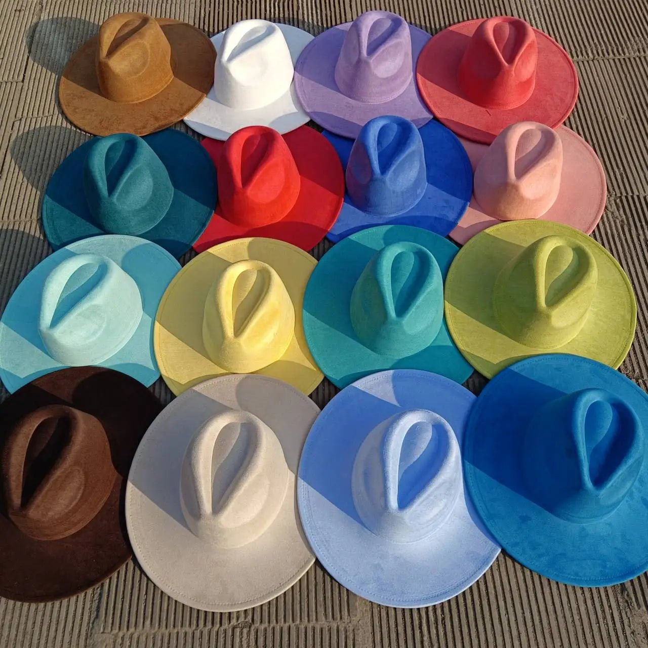Suede fedora hat with heart shaped top, 3.75" brimAzizaK