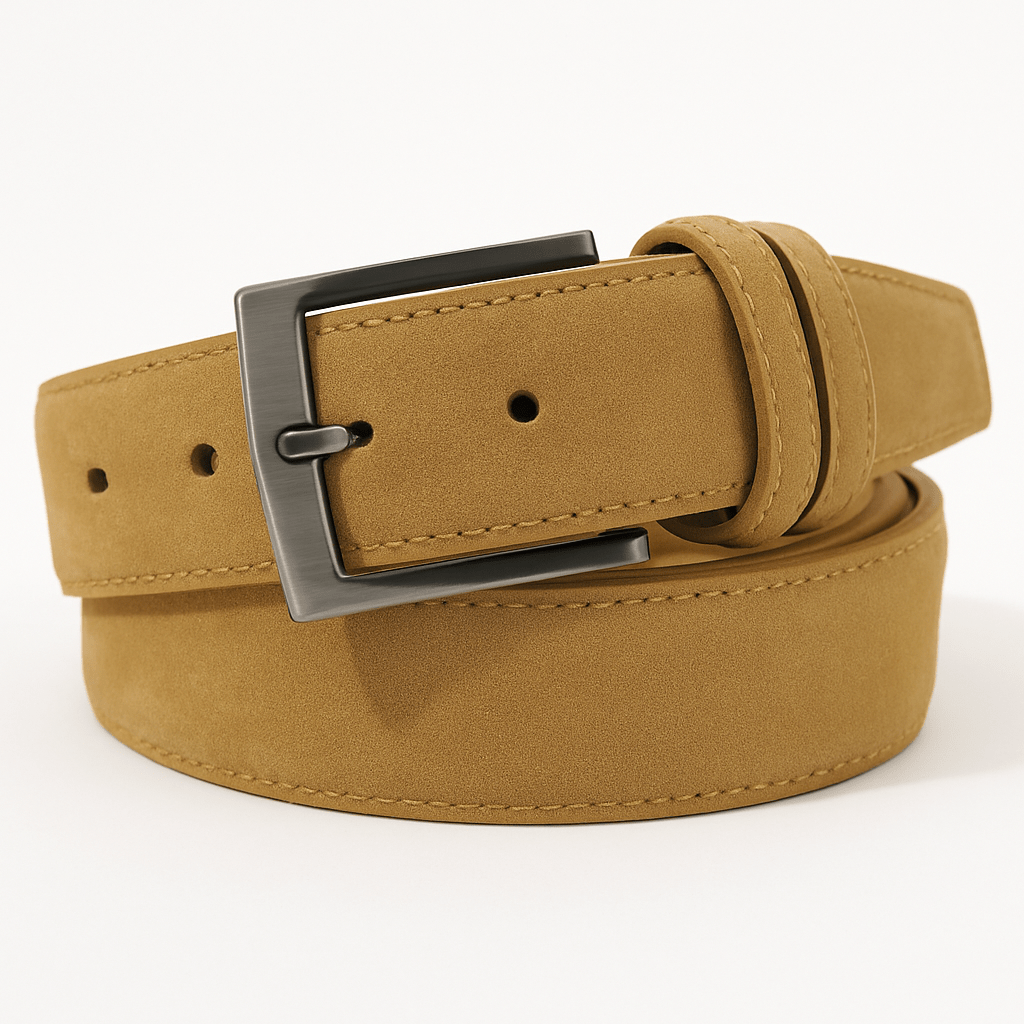 Suede Leather Belt – Genuine Cowhide with Classic Silver BuckleAzizaK