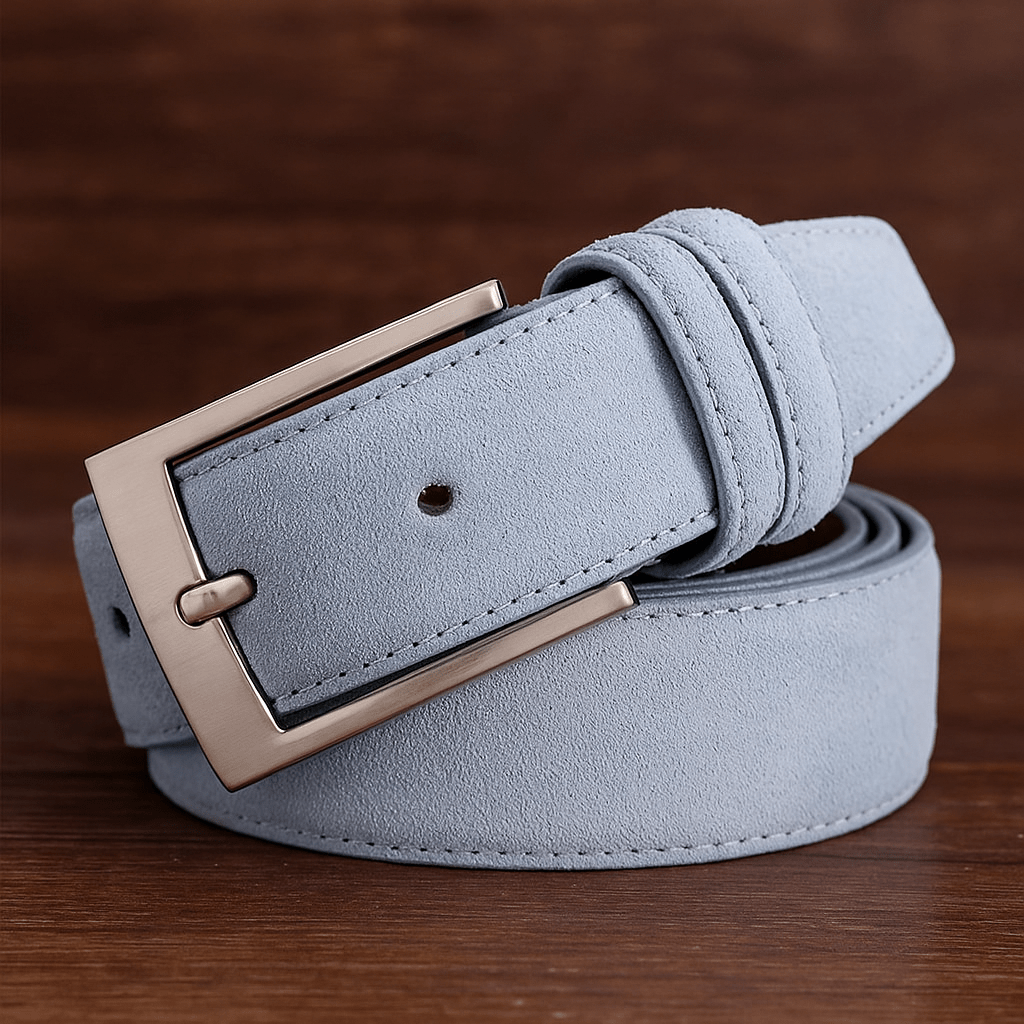 Suede Leather Belt – Genuine Cowhide with Classic Silver BuckleAzizaK