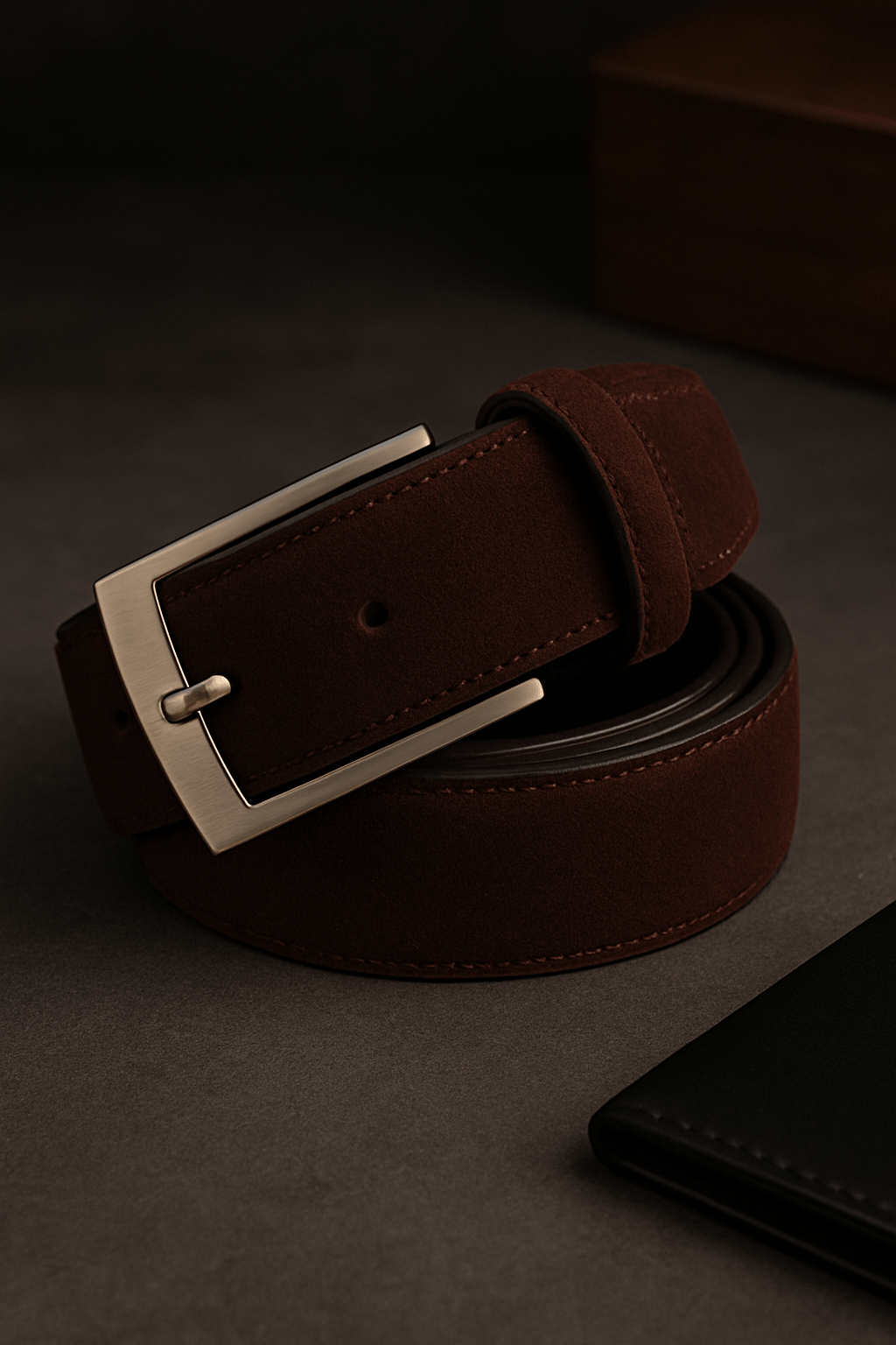 Suede Leather Belt – Genuine Cowhide with Classic Silver BuckleAzizaK