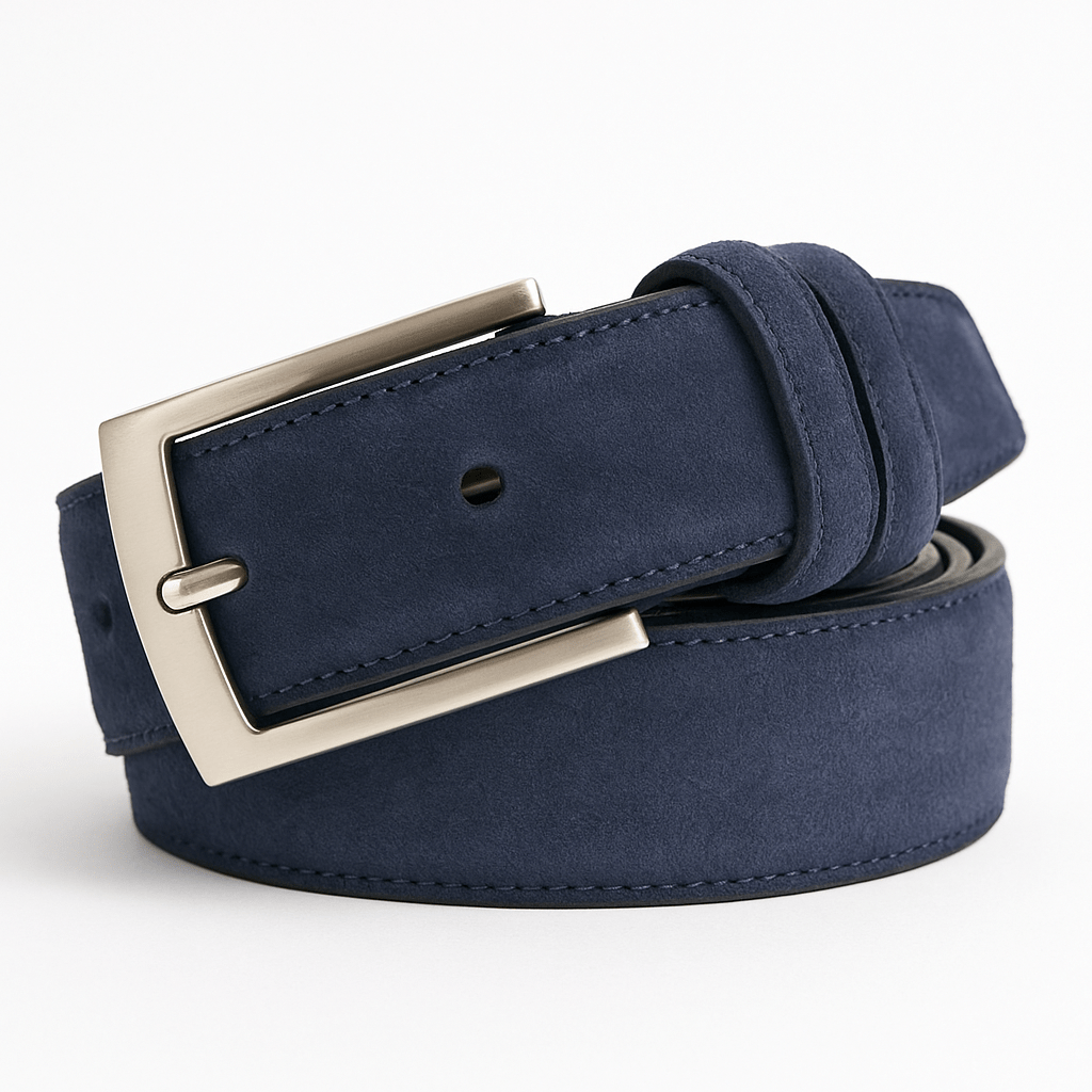 Suede Leather Belt – Genuine Cowhide with Classic Silver BuckleAzizaK
