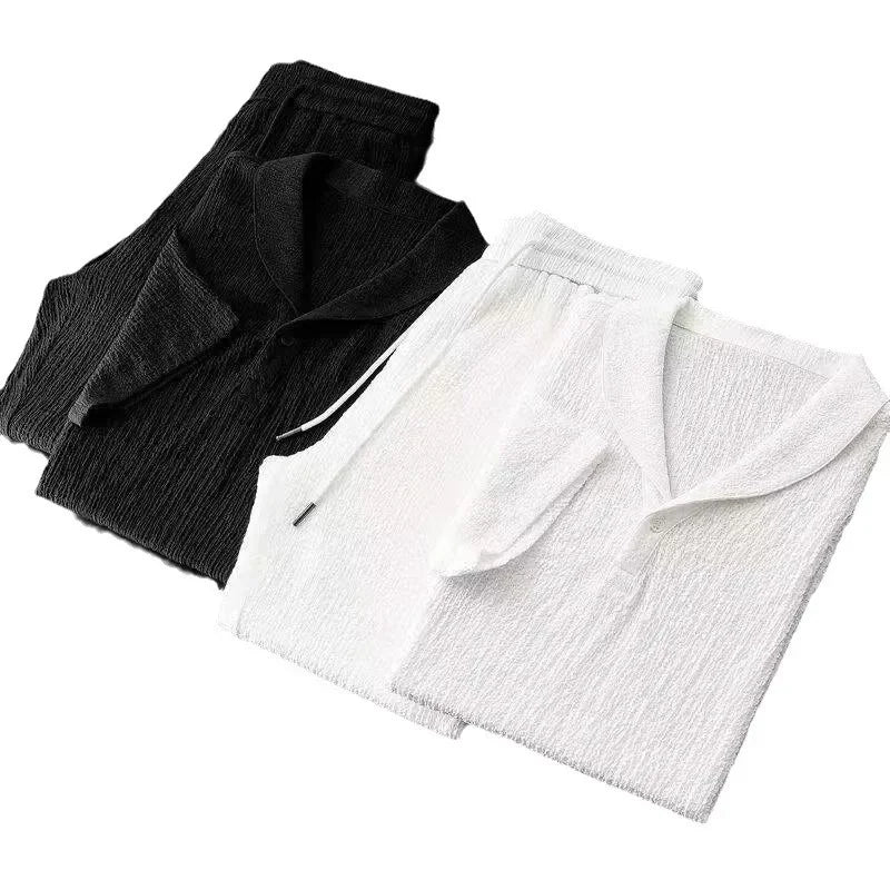❄️ Summer Ice Silk Cotton - Linen Set – Men's Ultra - Thin Sleeveless & Mid - Sleeve OutfitAzizaK