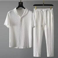 ❄️ Summer Ice Silk Cotton - Linen Set – Men's Ultra - Thin Sleeveless & Mid - Sleeve OutfitAzizaK