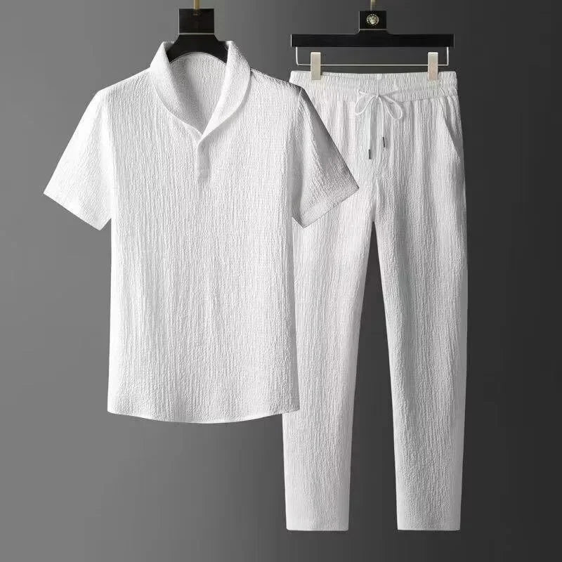 ❄️ Summer Ice Silk Cotton - Linen Set – Men's Ultra - Thin Sleeveless & Mid - Sleeve OutfitAzizaK