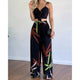 Summer Women's Tropical Print Spaghetti Strap Casual Lace Up Back Top High Waist Pants Set Eye Catching Short LengthAzizaK