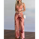 Summer Women's Tropical Print Spaghetti Strap Casual Lace Up Back Top High Waist Pants Set Eye Catching Short LengthAzizaK