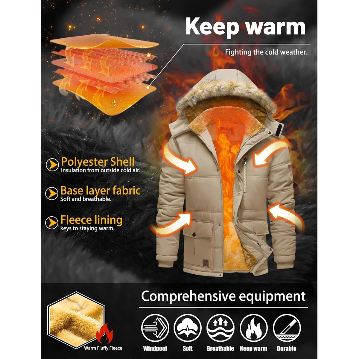 TACVASEN Fleece Lined Parka JacketAzizaK