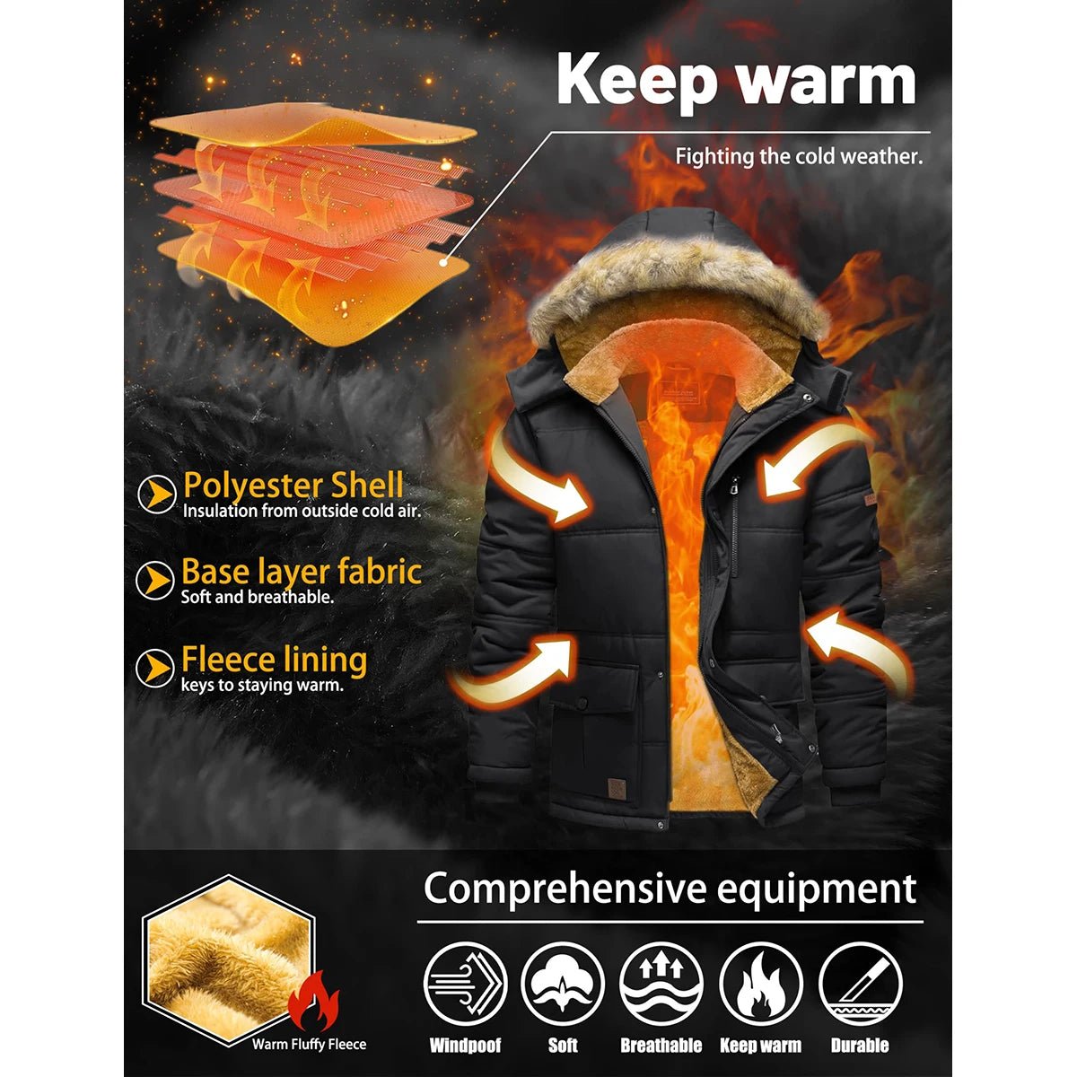 TACVASEN Fleece Lined Parka JacketAzizaK