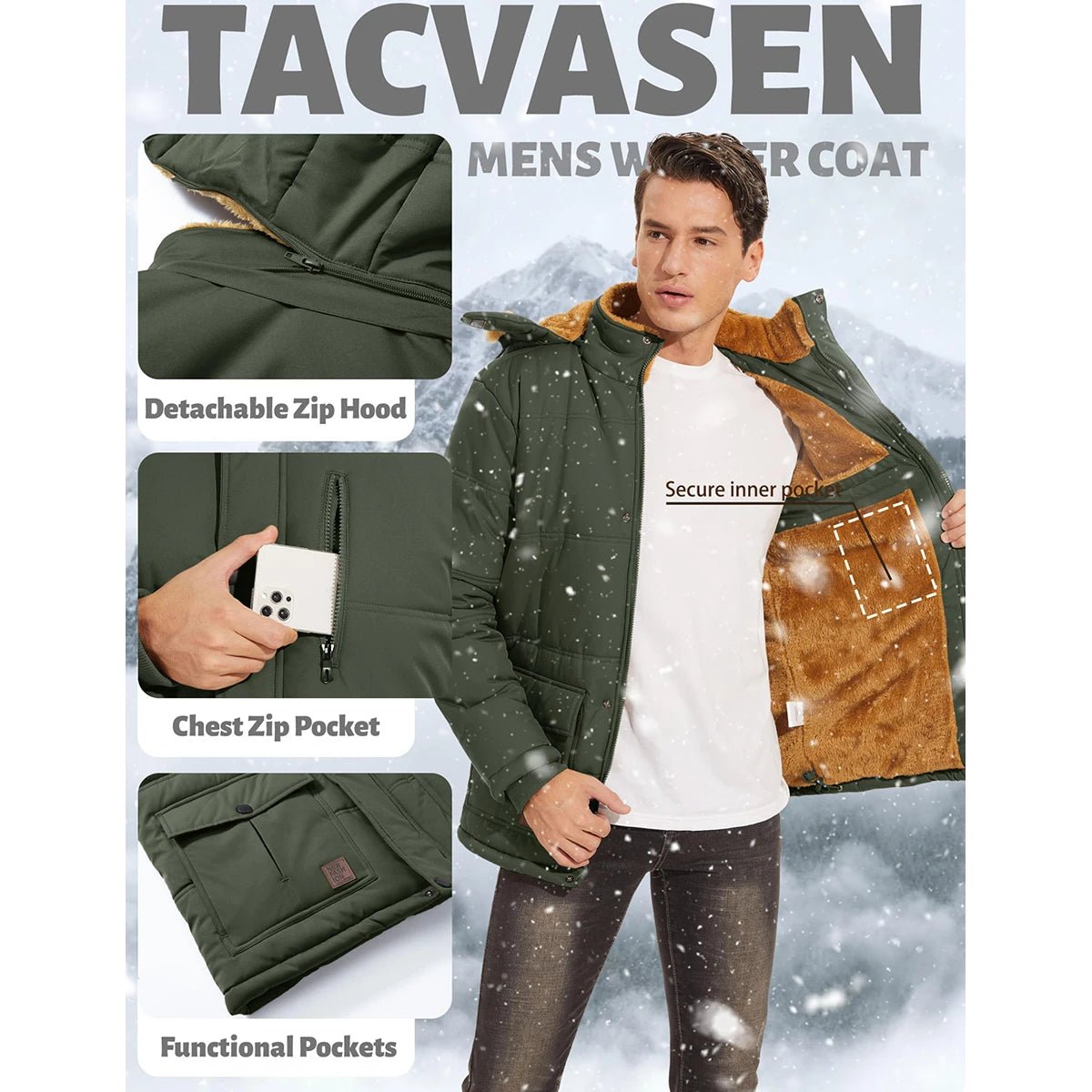 TACVASEN Fleece Lined Parka JacketAzizaK