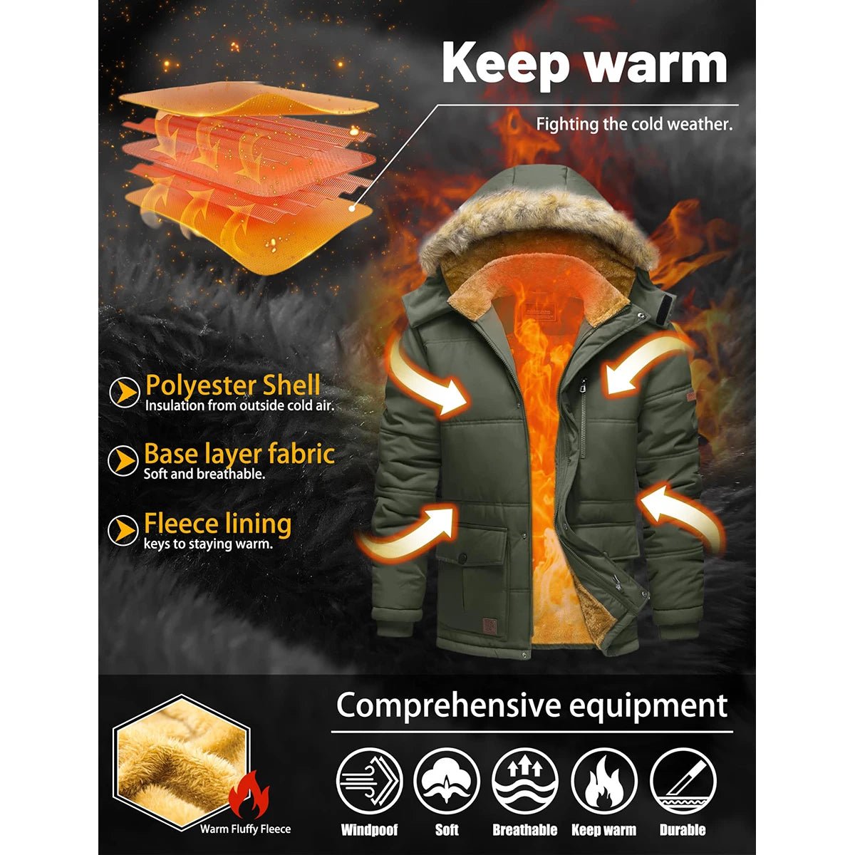 TACVASEN Fleece Lined Parka JacketAzizaK