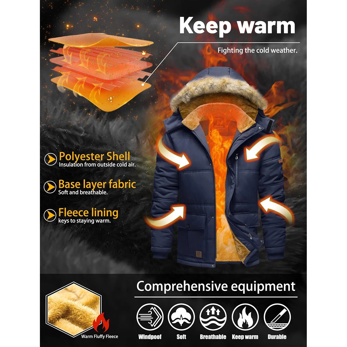 TACVASEN Fleece Lined Parka JacketAzizaK