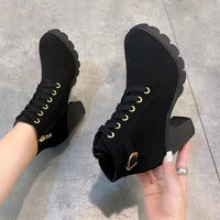 Velvet boots with wedge sole, internal zipperAzizaK