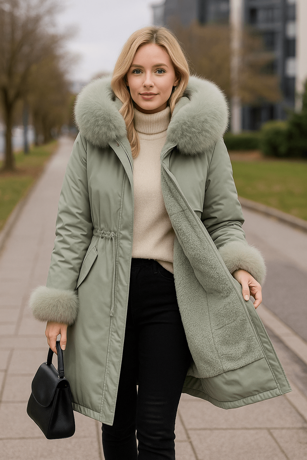 warm padded faux fur coatAzizaK