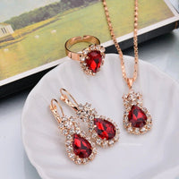 Waterdrop Green Rhinestone Necklace Earrings Ring Jewelry Set Chic Ladies Jewelry Fashion Bling Bling Bridal Party AccessoriesAzizaK