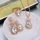 Waterdrop Green Rhinestone Necklace Earrings Ring Jewelry Set Chic Ladies Jewelry Fashion Bling Bling Bridal Party AccessoriesAzizaK