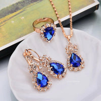 Waterdrop Green Rhinestone Necklace Earrings Ring Jewelry Set Chic Ladies Jewelry Fashion Bling Bling Bridal Party AccessoriesAzizaK