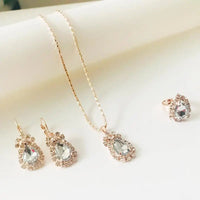 Waterdrop Green Rhinestone Necklace Earrings Ring Jewelry Set Chic Ladies Jewelry Fashion Bling Bling Bridal Party AccessoriesAzizaK