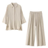 Wide elastic waist pants with simple decorative blouseAzizaK