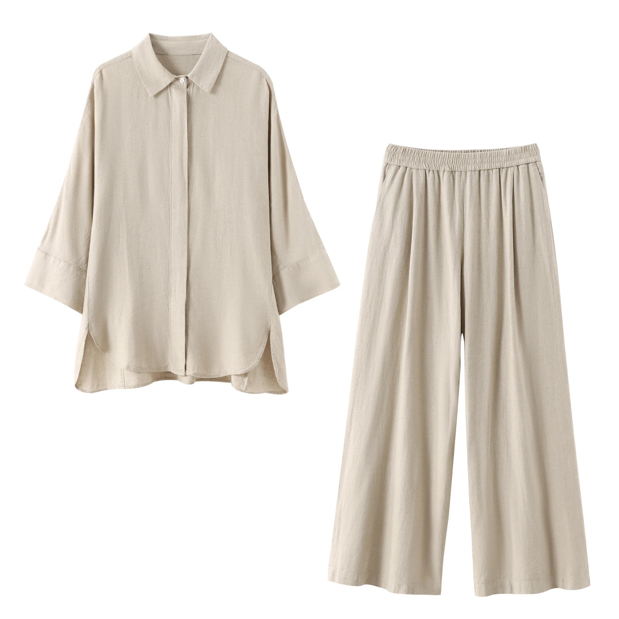 Wide elastic waist pants with simple decorative blouseAzizaK
