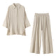 Wide elastic waist pants with simple decorative blouseAzizaK