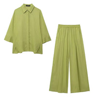 Wide elastic waist pants with simple decorative blouseAzizaK