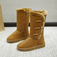 Winter Women Mid - calf Boots Thick Plush Thick Sole Non - slip Fashion Solid Color Button New Women Boots Classic Retro Long BootsAzizaK