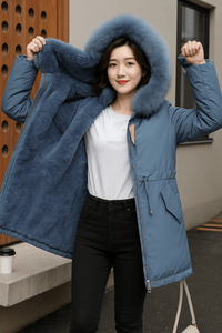 Wool Lining Coat Slim Hooded Parkas With Fur CollarAzizaK