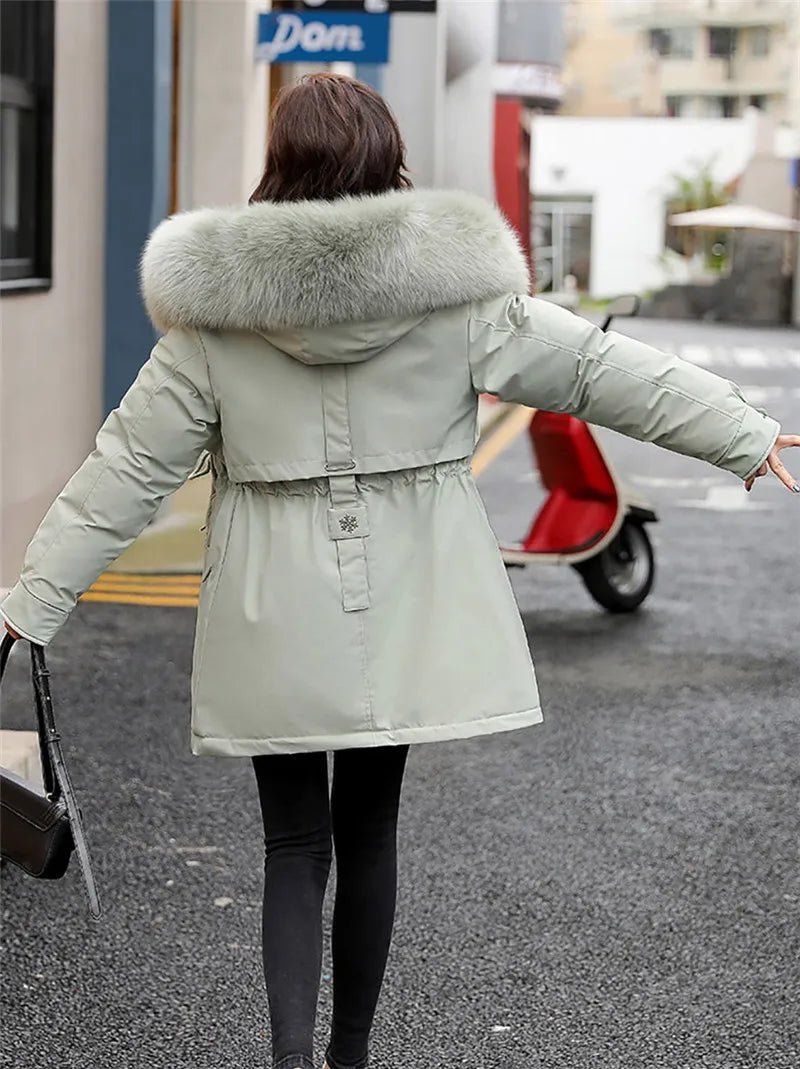 Wool Lining Coat Slim Hooded Parkas With Fur CollarAzizaK