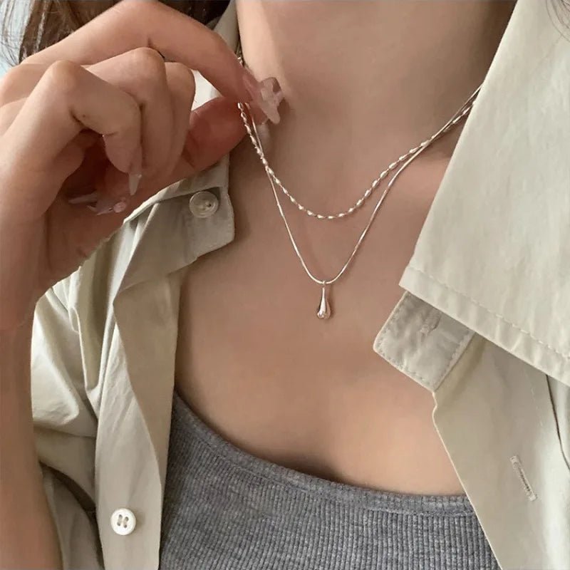 XIYANIKE Minimalist double layer water drop pendant necklaceAzizaK