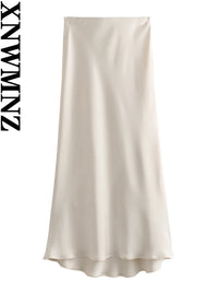 XNWMNZ Flowy Satin Midi SkirtAzizaK
