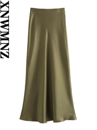 XNWMNZ Flowy Satin Midi SkirtAzizaK