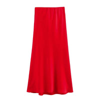 XNWMNZ Flowy Satin Midi SkirtAzizaK