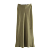 XNWMNZ Flowy Satin Midi SkirtAzizaK