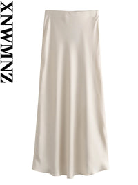 XNWMNZ Flowy Satin Midi SkirtAzizaK