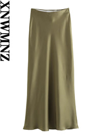 XNWMNZ Flowy Satin Midi SkirtAzizaK